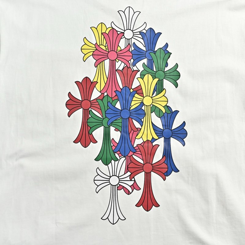 Colorful Floral Cross Print White T-Shirt view