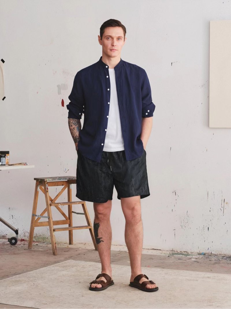 Black Crinkle Nylon Shorts with Drawstring view