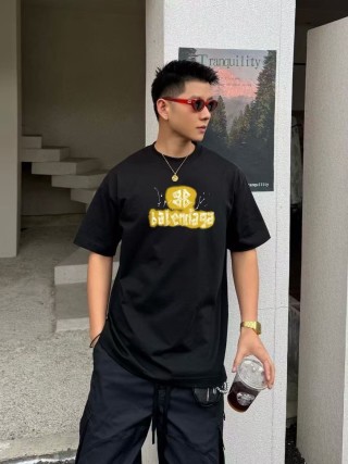 Balenciaga Gold Logo Black T-Shirt