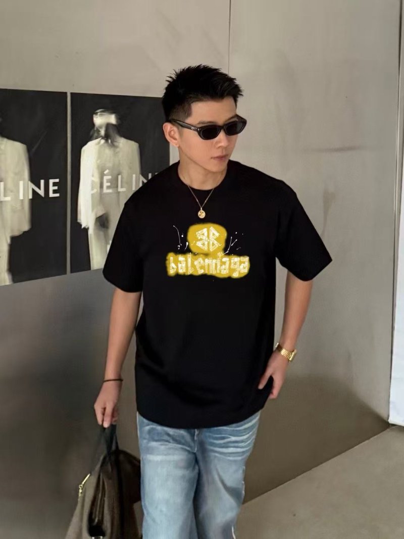 Balenciaga Gold Logo Black T-Shirt view