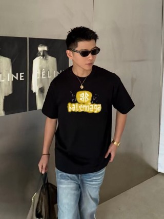 Balenciaga Gold Logo Black T-Shirt view 3