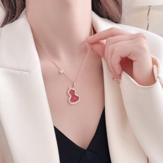 Red Heart Pendant Necklace with Crystal Details view 2