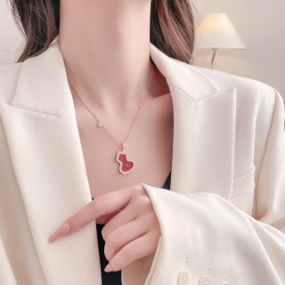 Red Heart Pendant Necklace with Crystal Details view 5