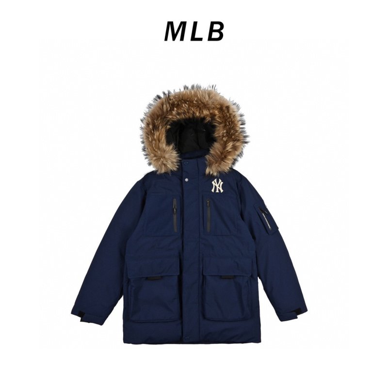 Navy Down Parka Jacket with Fur Hood view