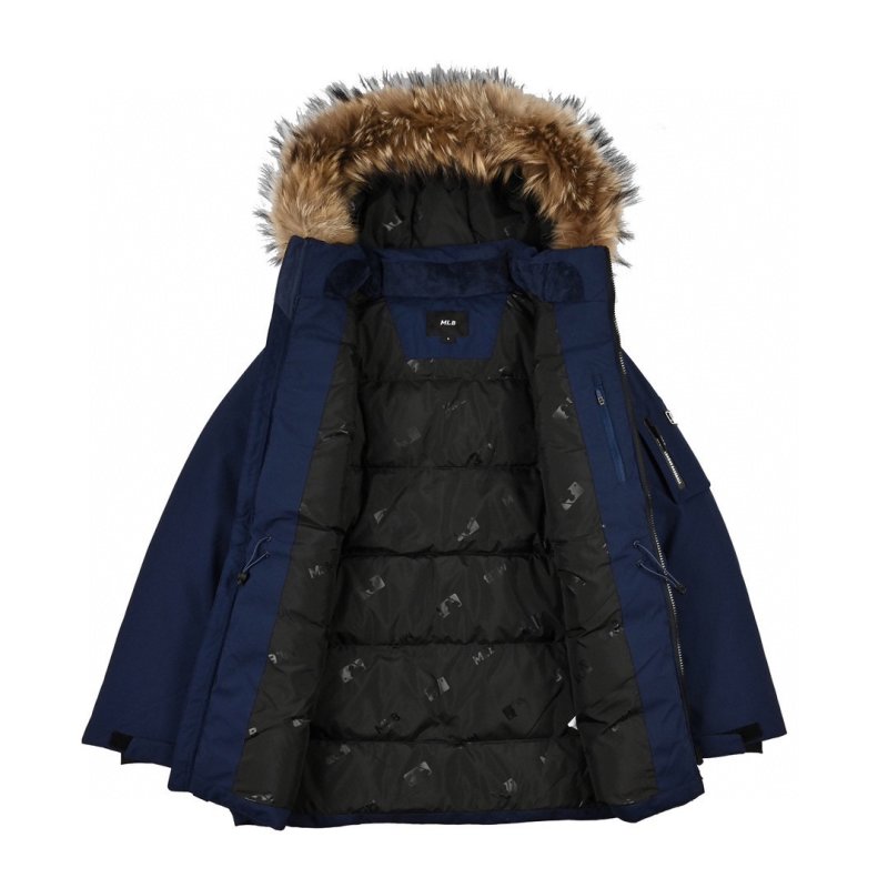 Navy Down Parka Jacket with Fur Hood view