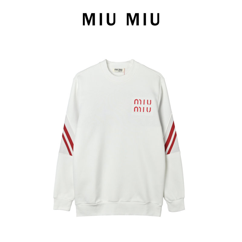 Miu Miu White Oversized Hoodie with Red Logo and Stripe view