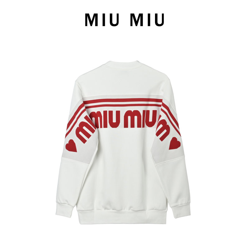 Miu Miu White Oversized Hoodie with Red Logo and Stripe view