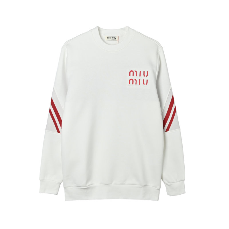 Miu Miu White Oversized Hoodie with Red Logo and Stripe view