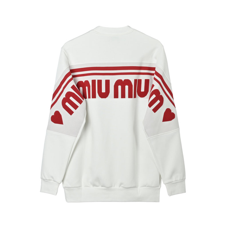 Miu Miu White Oversized Hoodie with Red Logo and Stripe view
