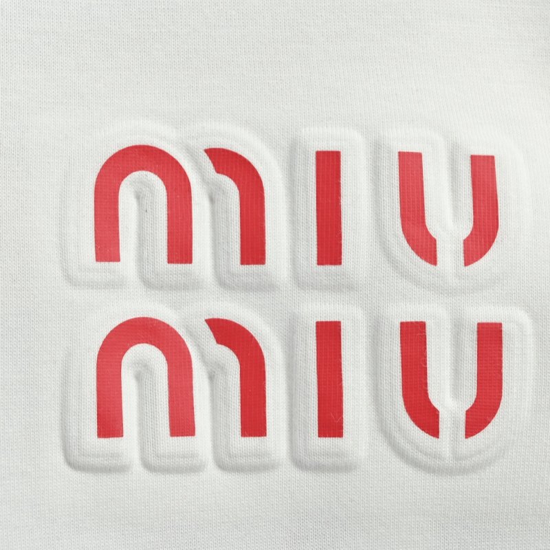 Miu Miu White Oversized Hoodie with Red Logo and Stripe view