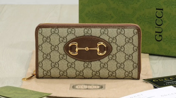 Gucci Horsebit GG Canvas Zip Wallet Brown