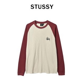 Stussy Waffle Knit Raglan Long Sleeve T-Shirt Cream Burgundy