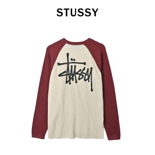 Stussy Waffle Knit Raglan Long Sleeve T-Shirt Cream Burgundy view 2