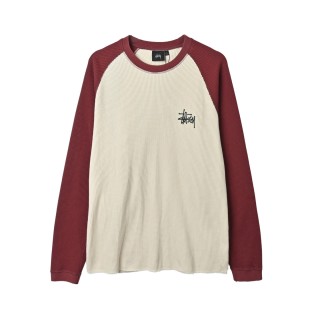 Stussy Waffle Knit Raglan Long Sleeve T-Shirt Cream Burgundy view 3
