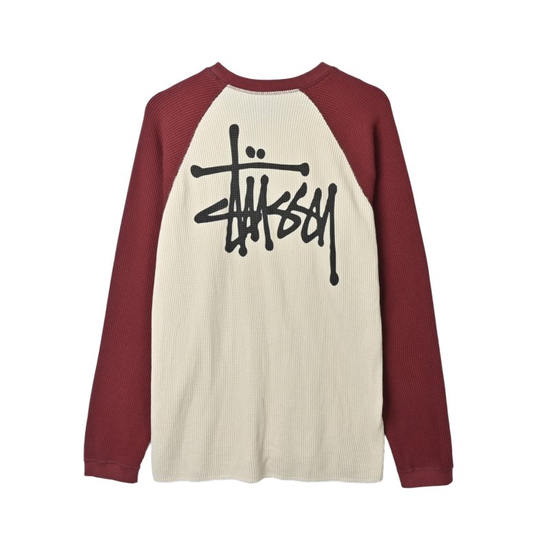 Stussy Waffle Knit Raglan Long Sleeve T-Shirt Cream Burgundy view
