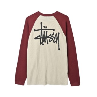 Stussy Waffle Knit Raglan Long Sleeve T-Shirt Cream Burgundy view 4