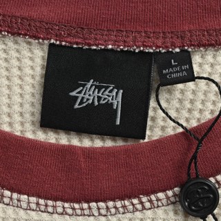 Stussy Waffle Knit Raglan Long Sleeve T-Shirt Cream Burgundy view 5