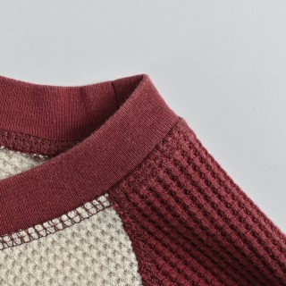 Stussy Waffle Knit Raglan Long Sleeve T-Shirt Cream Burgundy view 6