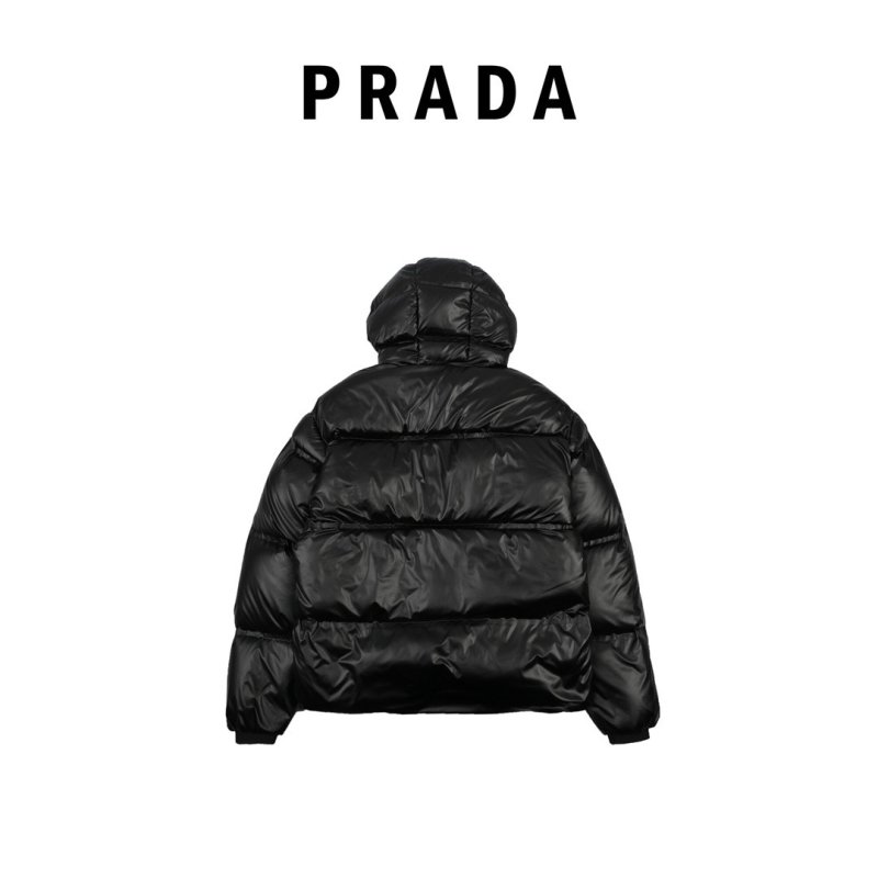 Prada Black Nylon Down Jacket with Red Logo Stripe view