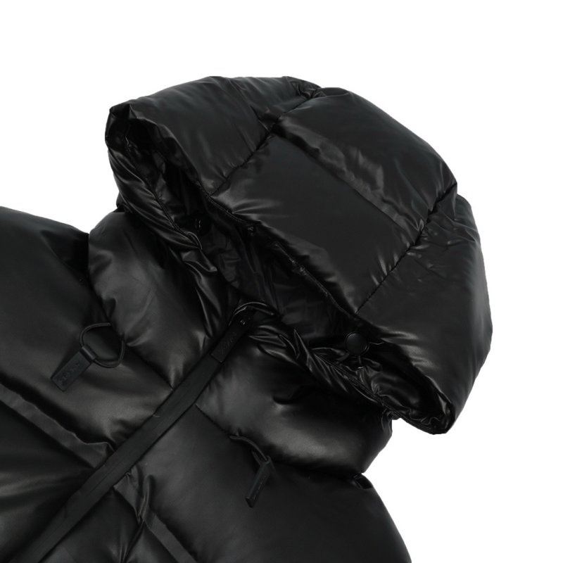Prada Black Nylon Down Jacket with Red Logo Stripe view