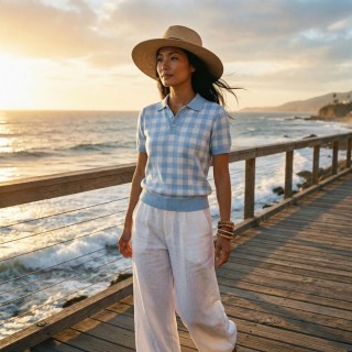 Polo Ralph Lauren Women's Gingham Polo Shirt Light Blue view 6