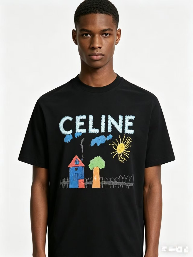 Celine Black Graphic House Print T-Shirt