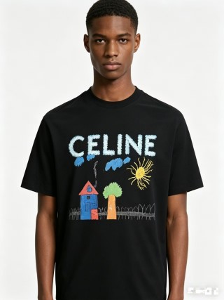 Celine Black Graphic House Print T-Shirt