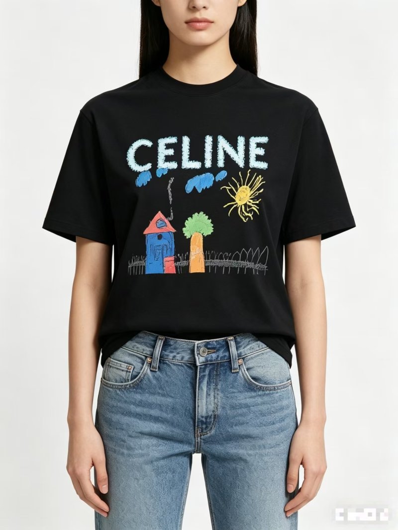 Celine Black Graphic House Print T-Shirt view