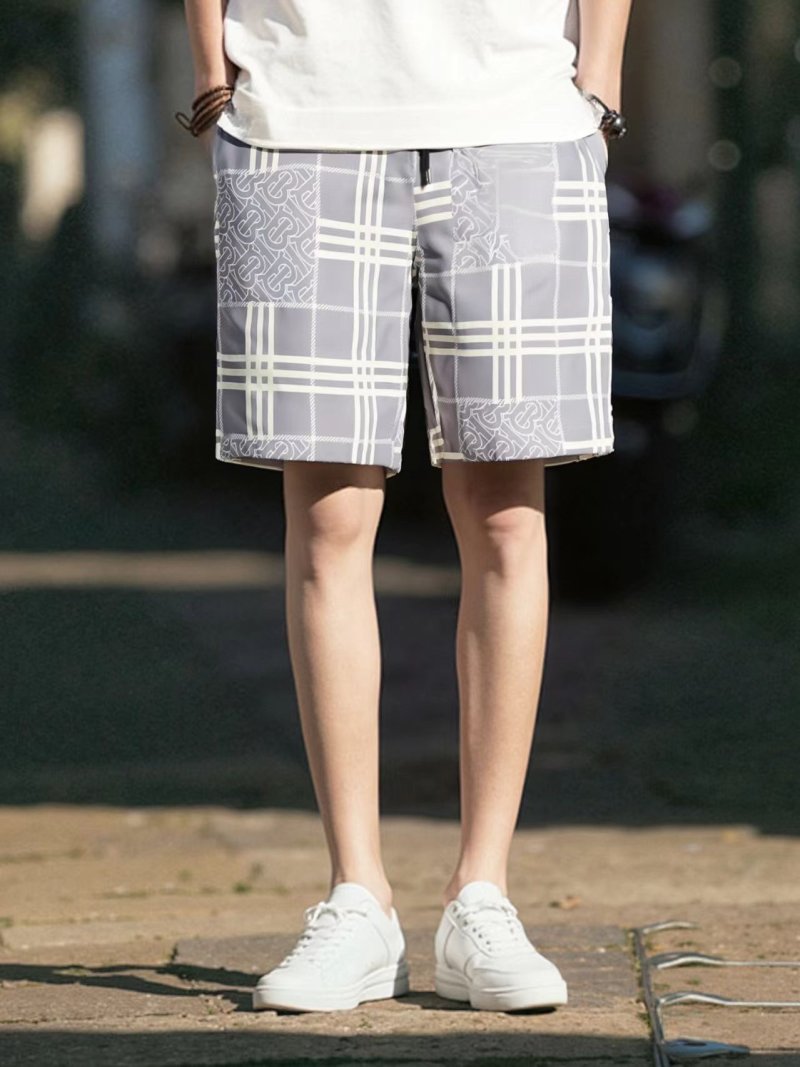 Grey White Plaid Patchwork Shorts