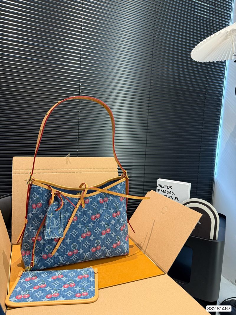 Louis Vuitton Denim Carryall Tote Bag with Pouch - Blue Multi