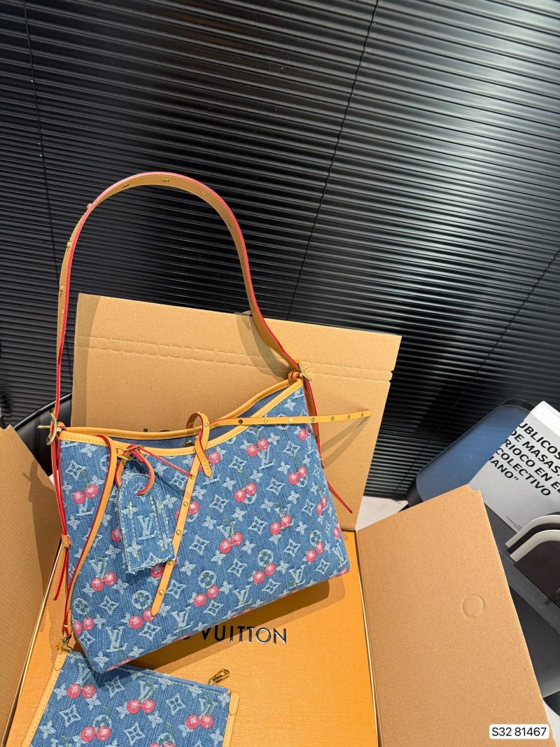 Louis Vuitton Denim Carryall Tote Bag with Pouch - Blue Multi view