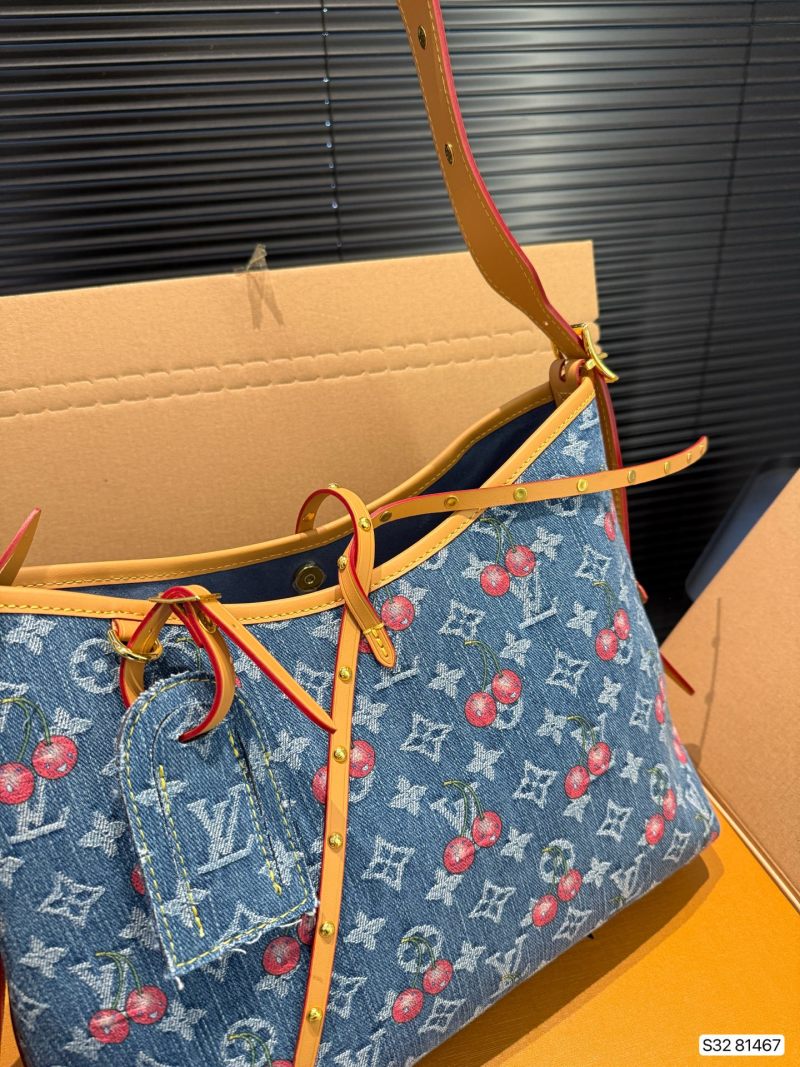 Louis Vuitton Denim Carryall Tote Bag with Pouch - Blue Multi view