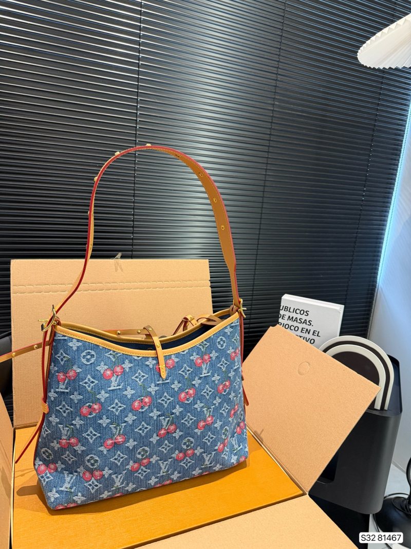 Louis Vuitton Denim Carryall Tote Bag with Pouch - Blue Multi view
