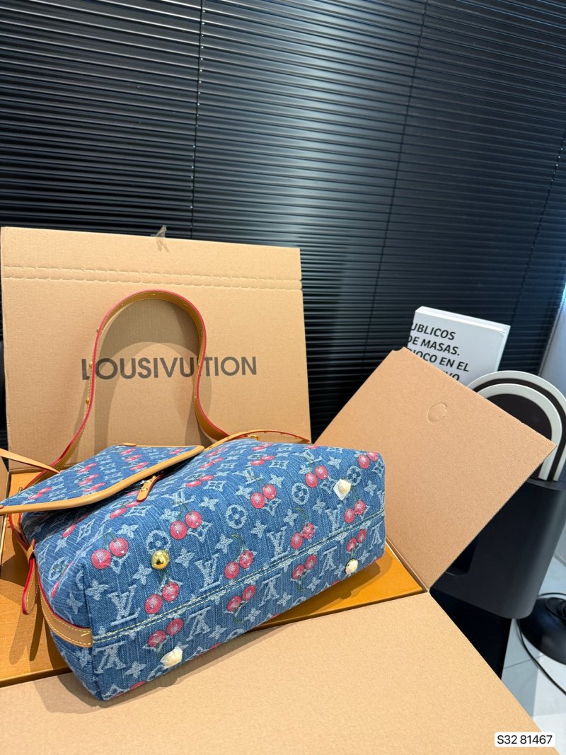 Louis Vuitton Denim Carryall Tote Bag with Pouch - Blue Multi view