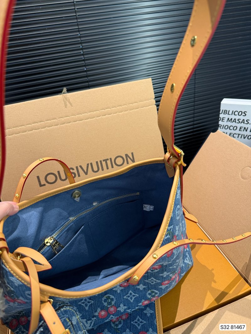Louis Vuitton Denim Carryall Tote Bag with Pouch - Blue Multi view