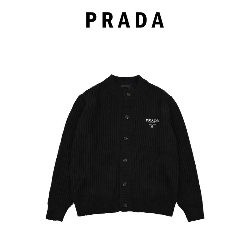 Prada Black Ribbed Knit Cardigan view