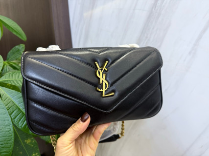 Saint Laurent LouLou Black Quilted Chain Envelope Bag view 2