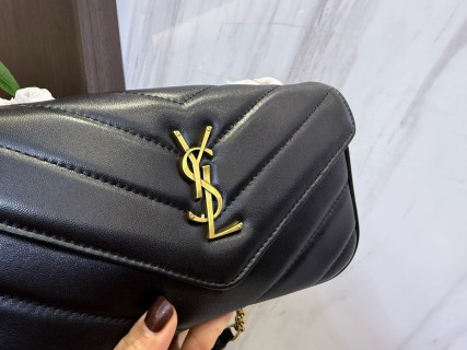 Saint Laurent LouLou Black Quilted Chain Envelope Bag view 3