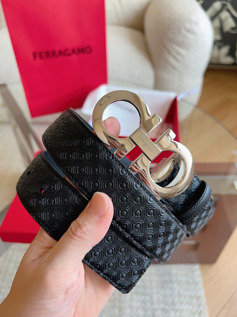Salvatore Ferragamo Black Leather Gancini Buckle Belt 3.5cm