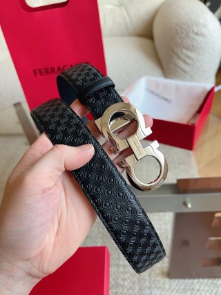 Salvatore Ferragamo Black Leather Gancini Buckle Belt 3.5cm view 2