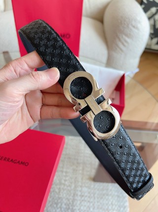 Salvatore Ferragamo Black Leather Gancini Buckle Belt 3.5cm view 3