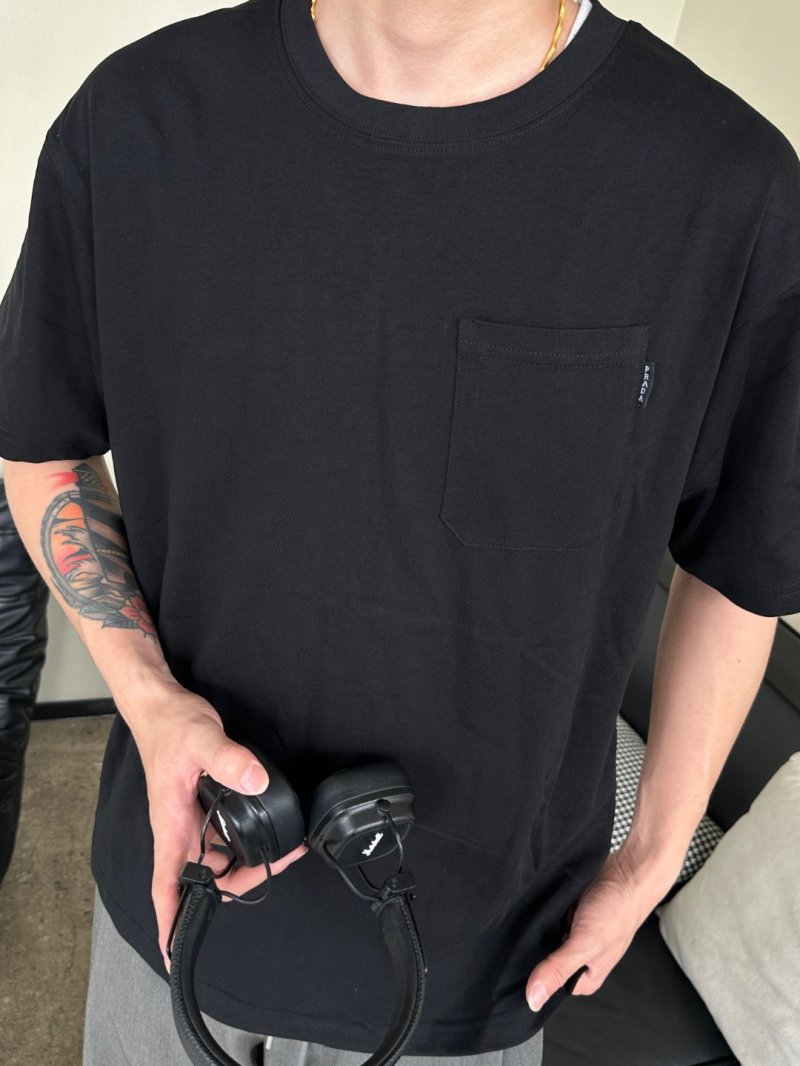 Black Pocket Crew Neck T-Shirt