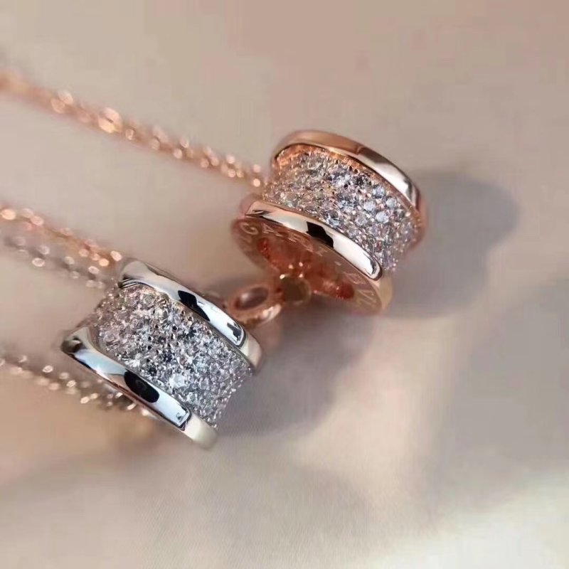 Bvlgari Pave Diamond Pendant Necklace – Rose Gold & White Gold