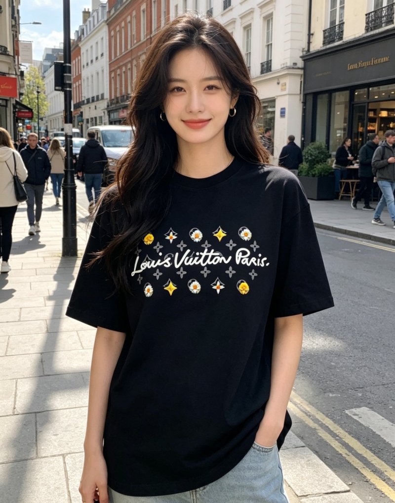 Louis Vuitton Paris Black T-Shirt with Floral Embroidery view