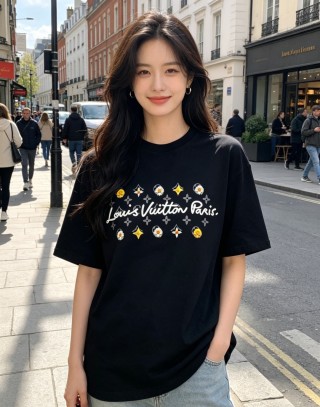 Louis Vuitton Paris Black T-Shirt with Floral Embroidery view 3