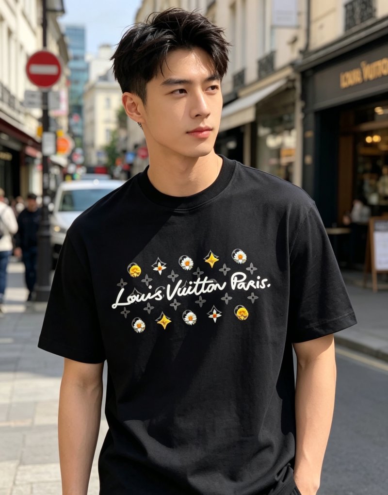 Louis Vuitton Paris Black T-Shirt with Floral Embroidery view