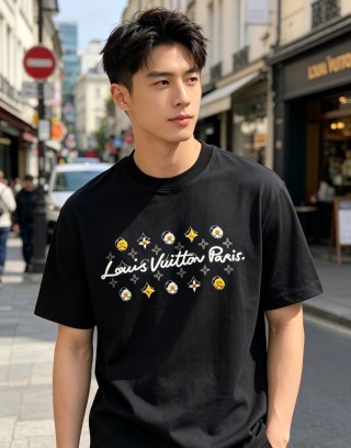 Louis Vuitton Paris Black T-Shirt with Floral Embroidery view 4
