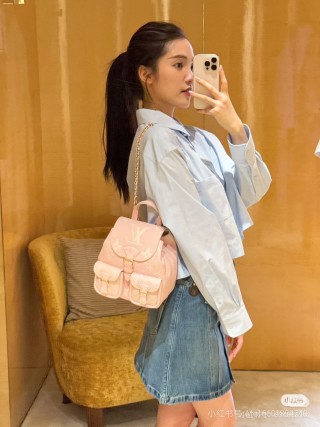 Quilted Nylon Backpack with Pockets - Blush Pink
