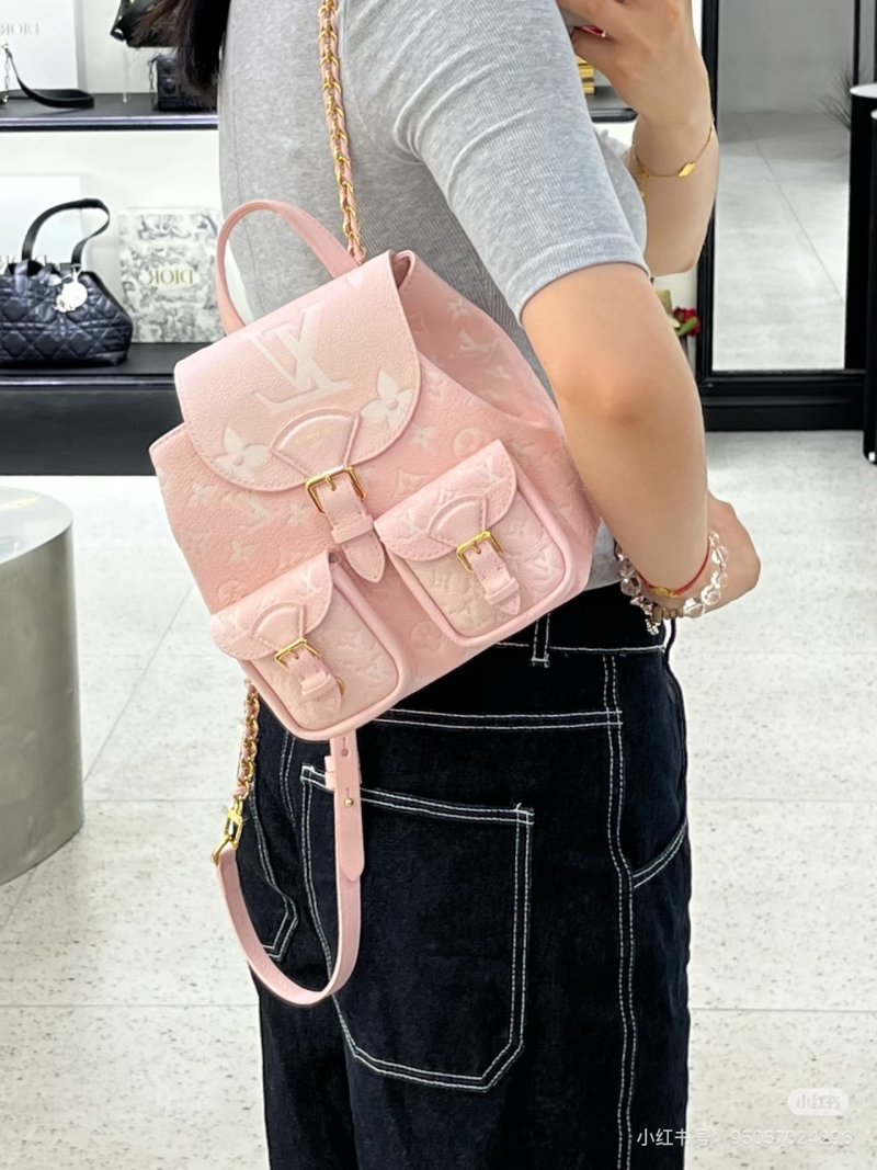 Quilted Nylon Backpack with Pockets - Blush Pink view