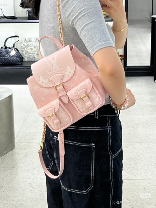 Quilted Nylon Backpack with Pockets - Blush Pink view 2